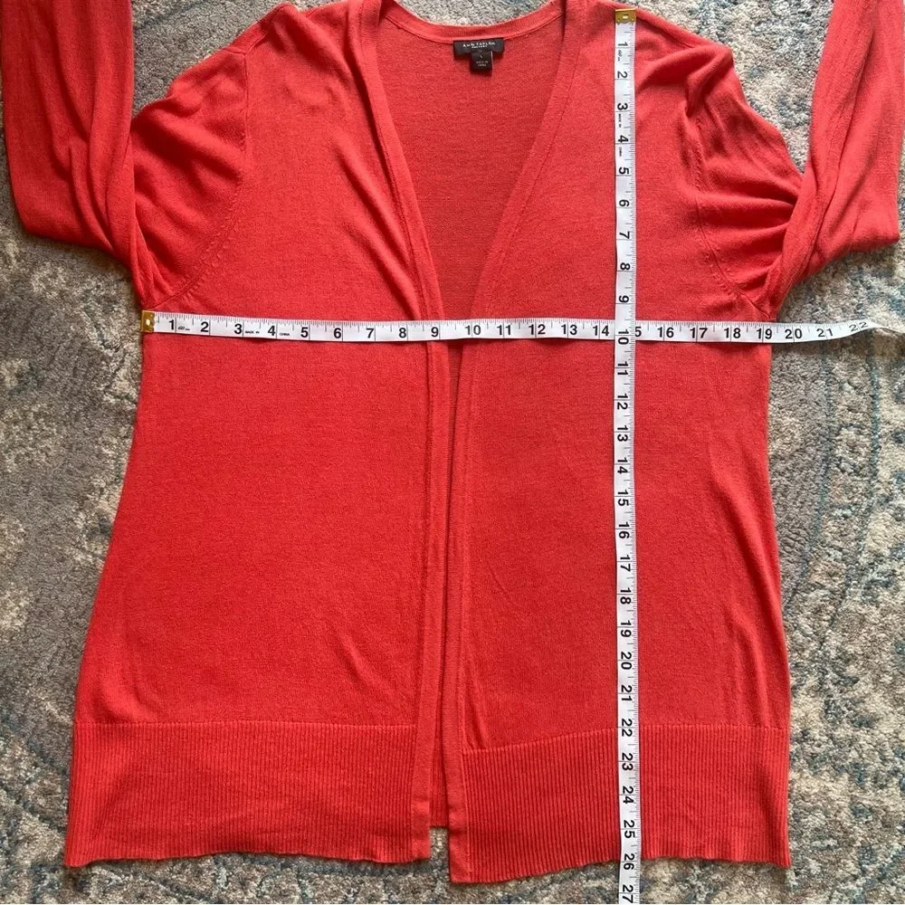 Ann Taylor Coral Cedar Open Front Viscose Knit Lightweight Cardigan Sweater